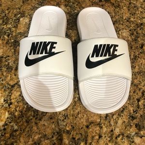 White Nike slides